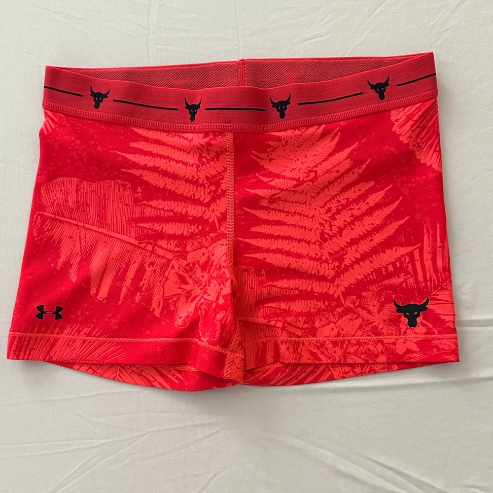 Under Armour Red Fern-Print Project Rock Compression Shorts